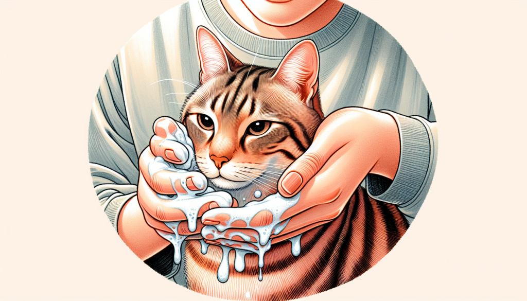 A-cat-being-treated-with-flea-shampoo