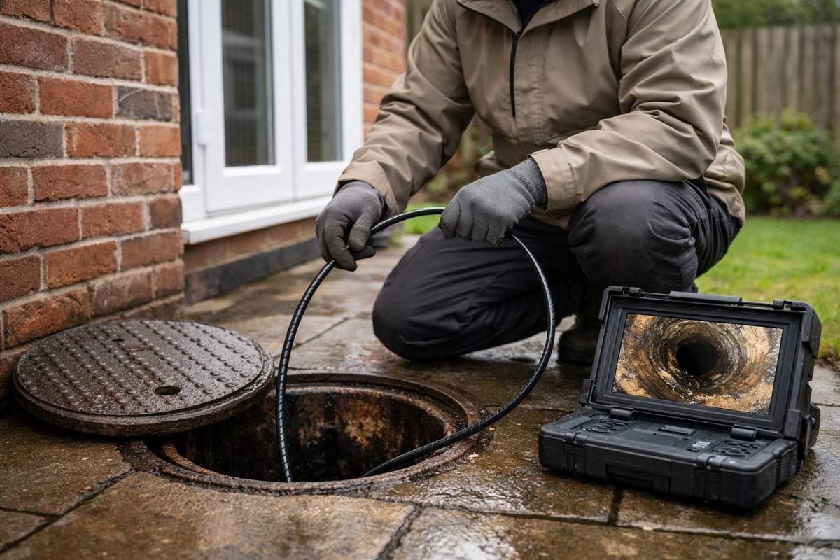 Drain camera inspection identifying rat entry points in a UK property drainage system