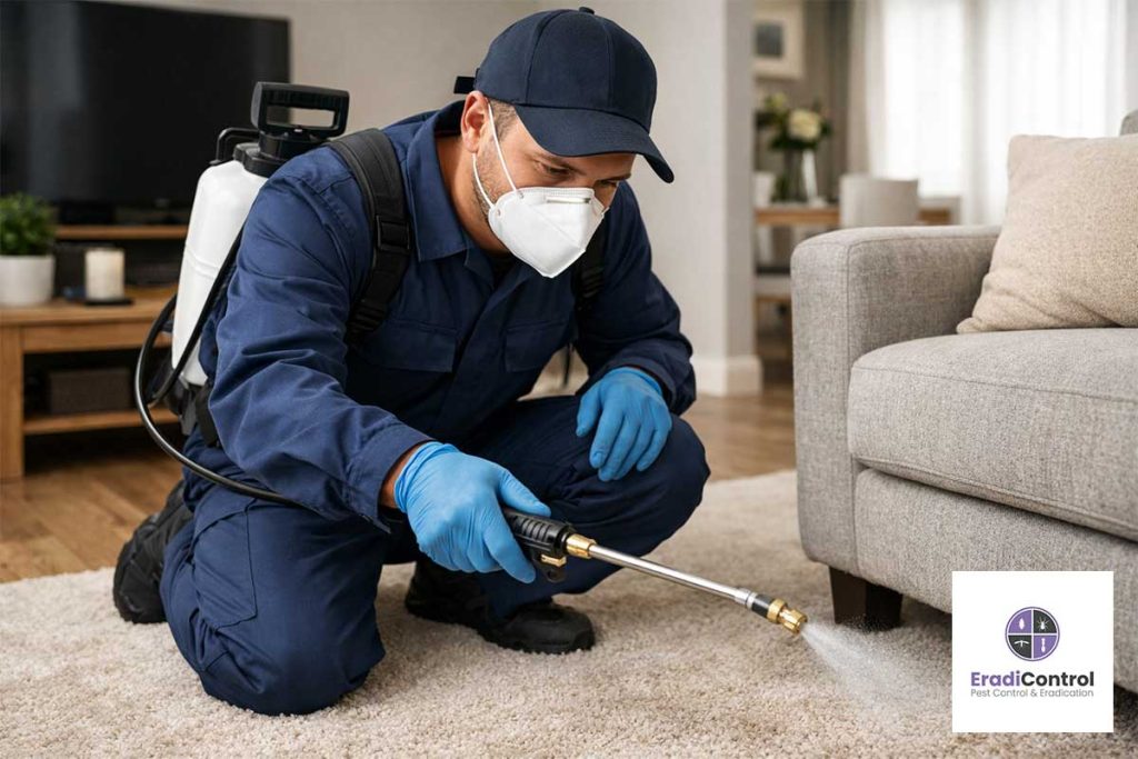 Professional flea control treatment in UK home