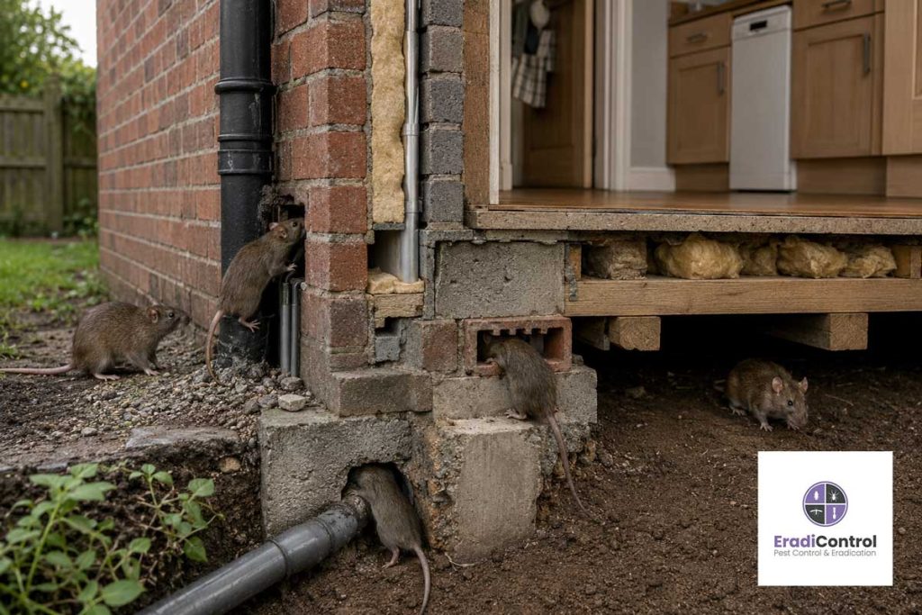 Rat entering a UK property through structural gaps