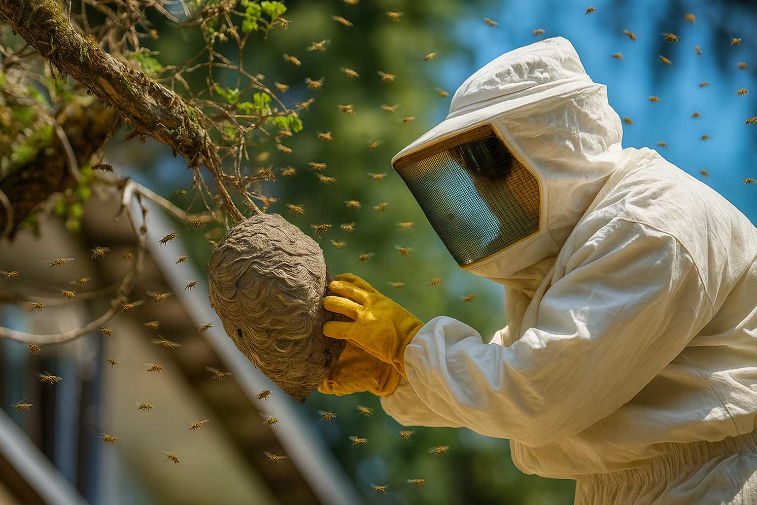 Pest Control In Totton - pest controller removing a wasp nest