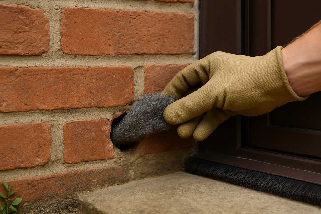 Steel wool used to block rodent access hole in UK home