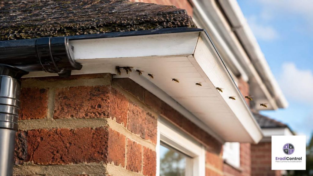 Wasps repeatedly entering a roof gap at a Southampton property.