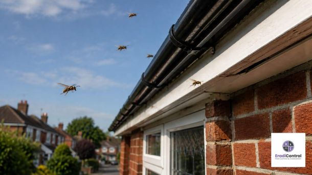 Wasps entering the roofline of a Southampton home in late summer.