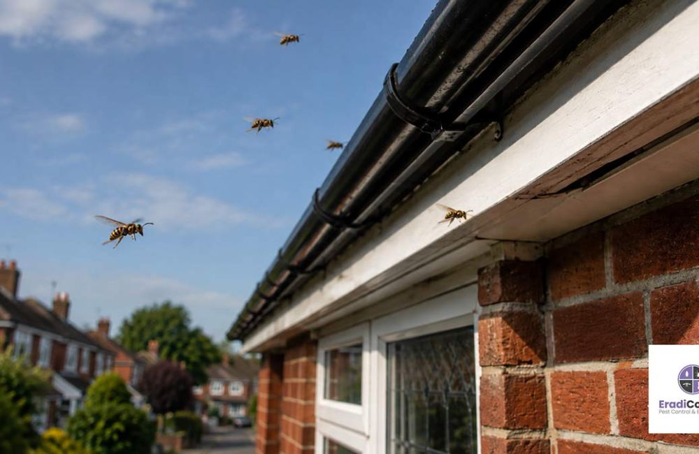 Wasps entering the roofline of a Southampton home in late summer.