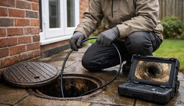 Drain camera inspection identifying rat entry points in a UK property drainage system