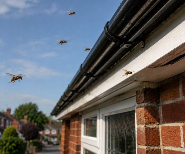 Wasps entering the roofline of a Southampton home in late summer.